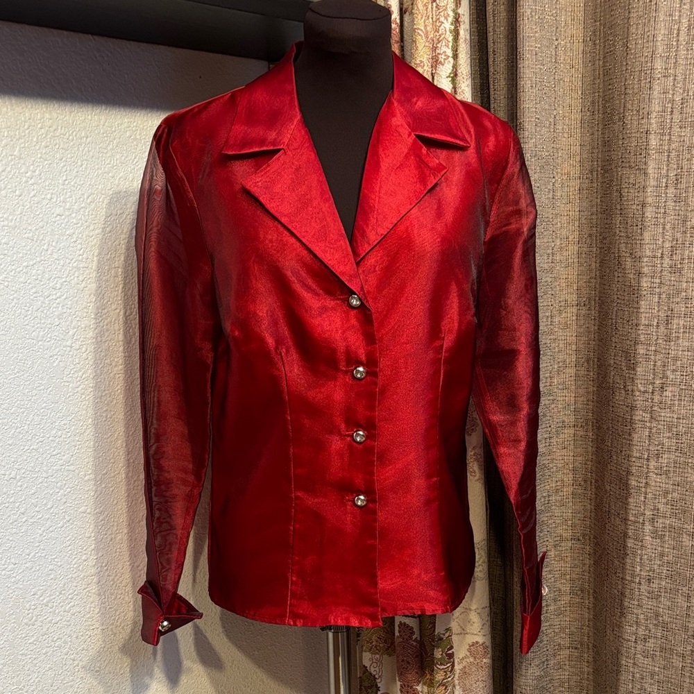 Vintage 1990’s Helene Blake elegant red long sleeve blouse. Size M.